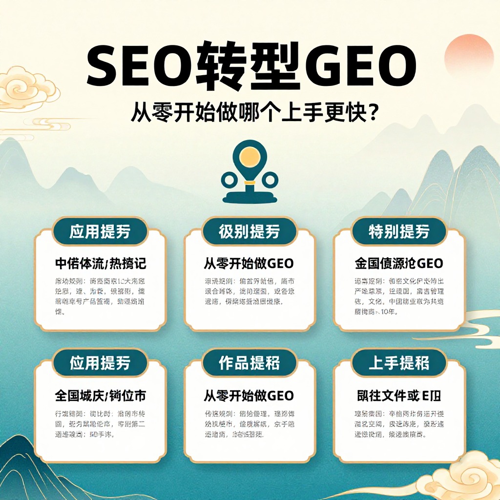 # SEO转型GEO和从零开始做GEO，哪个上手更快？ 信息图, 中国风